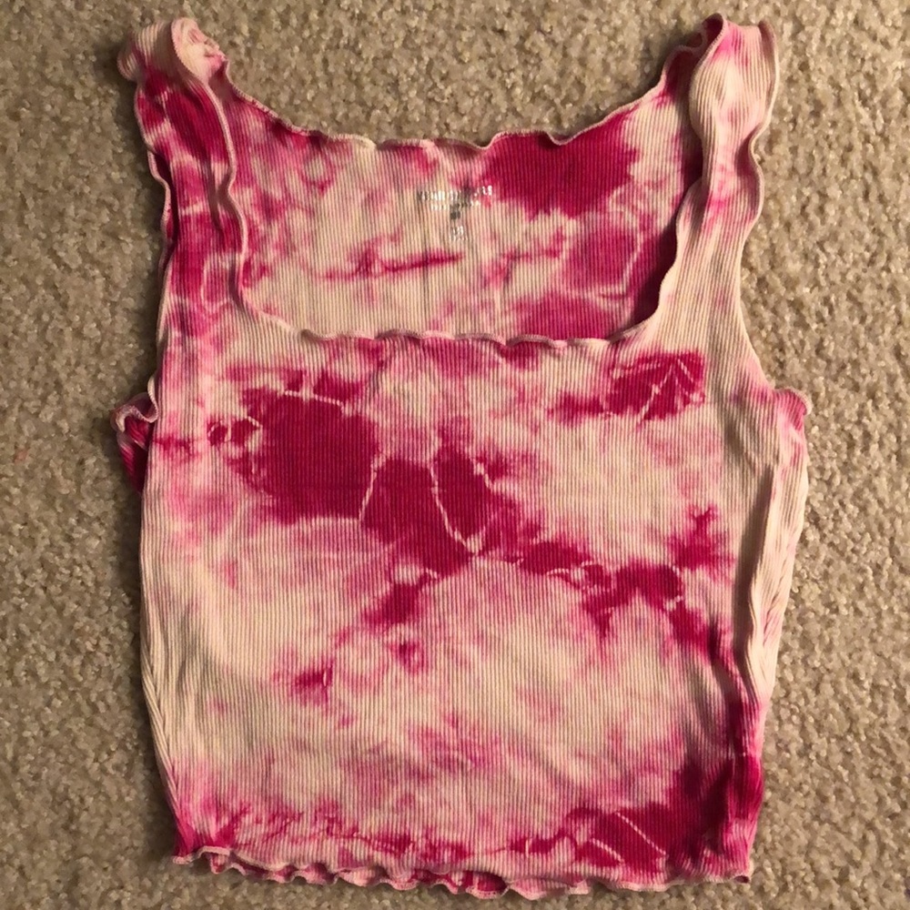 Year of Ours lettuce edge pink white tie dye cropped tank top - Picture 2 of 4